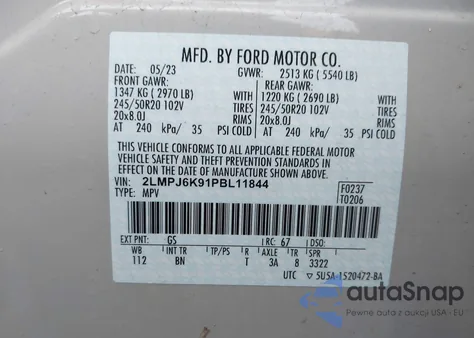 2023 Lincoln Nautilus Reserve z USA, uszkodzony, nr VIN 2LMPJ6K91PBL11844